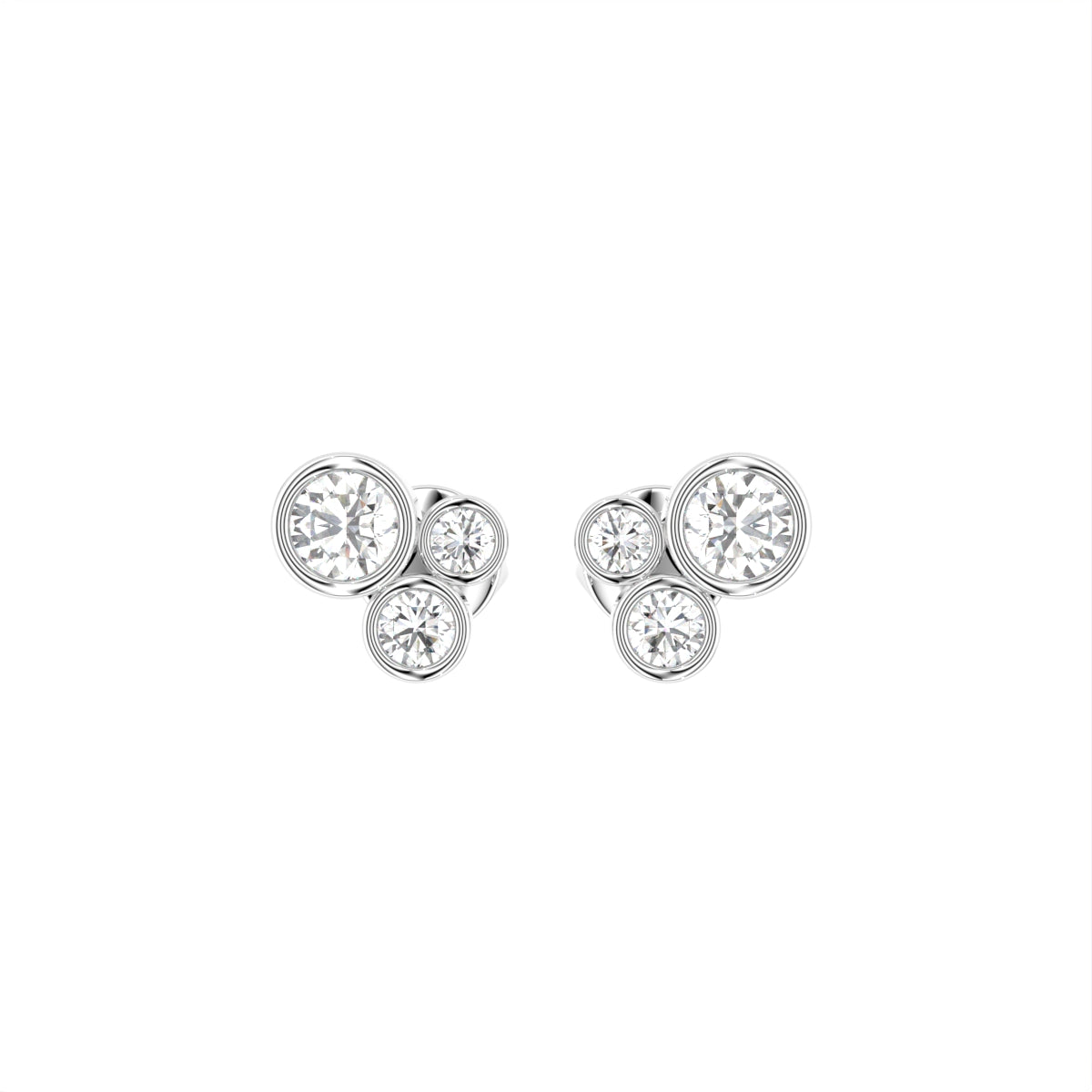 18K Bezel Round Diamond Earrings — TOP