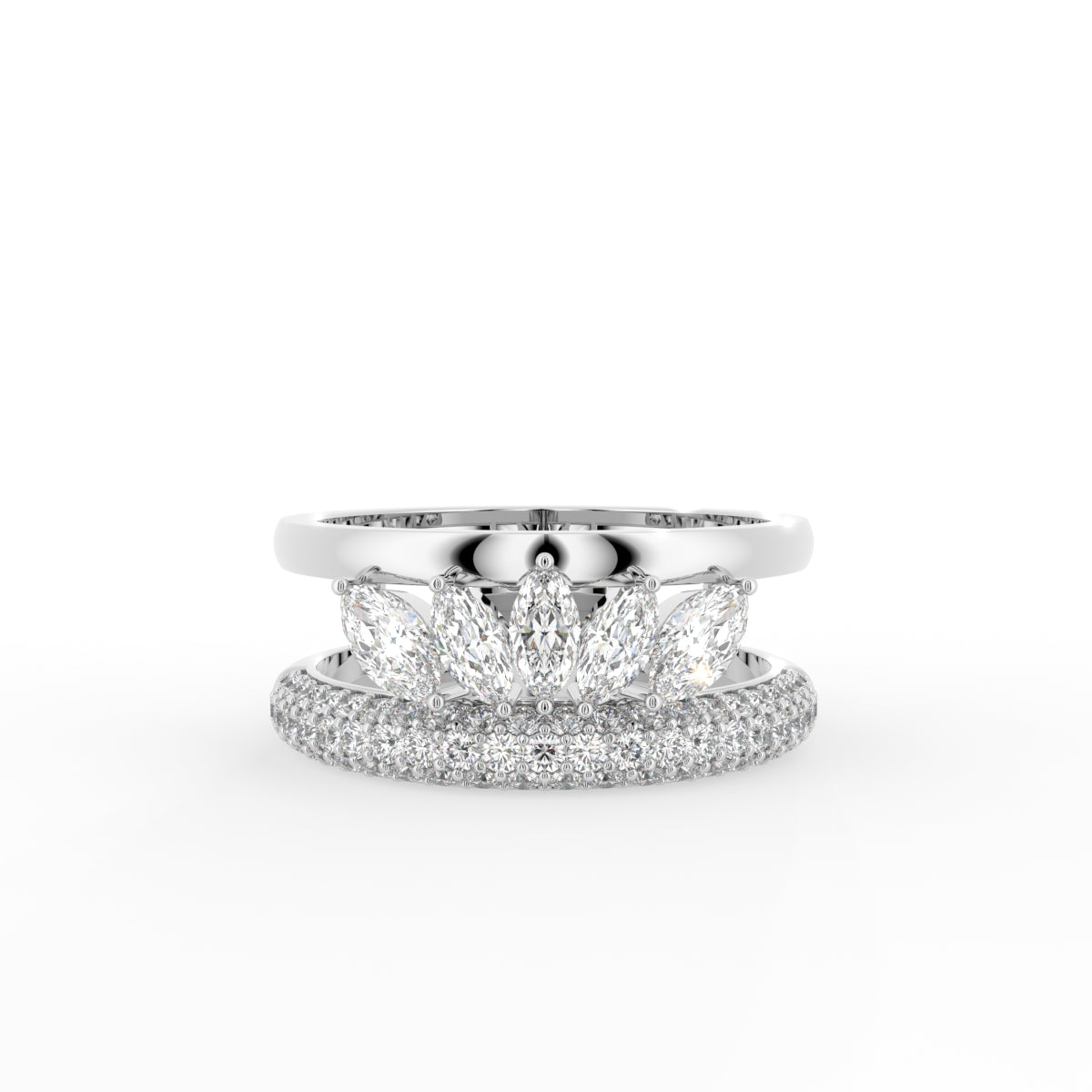 18K Bespoke Marquise Diamond Crown Ring — TOP