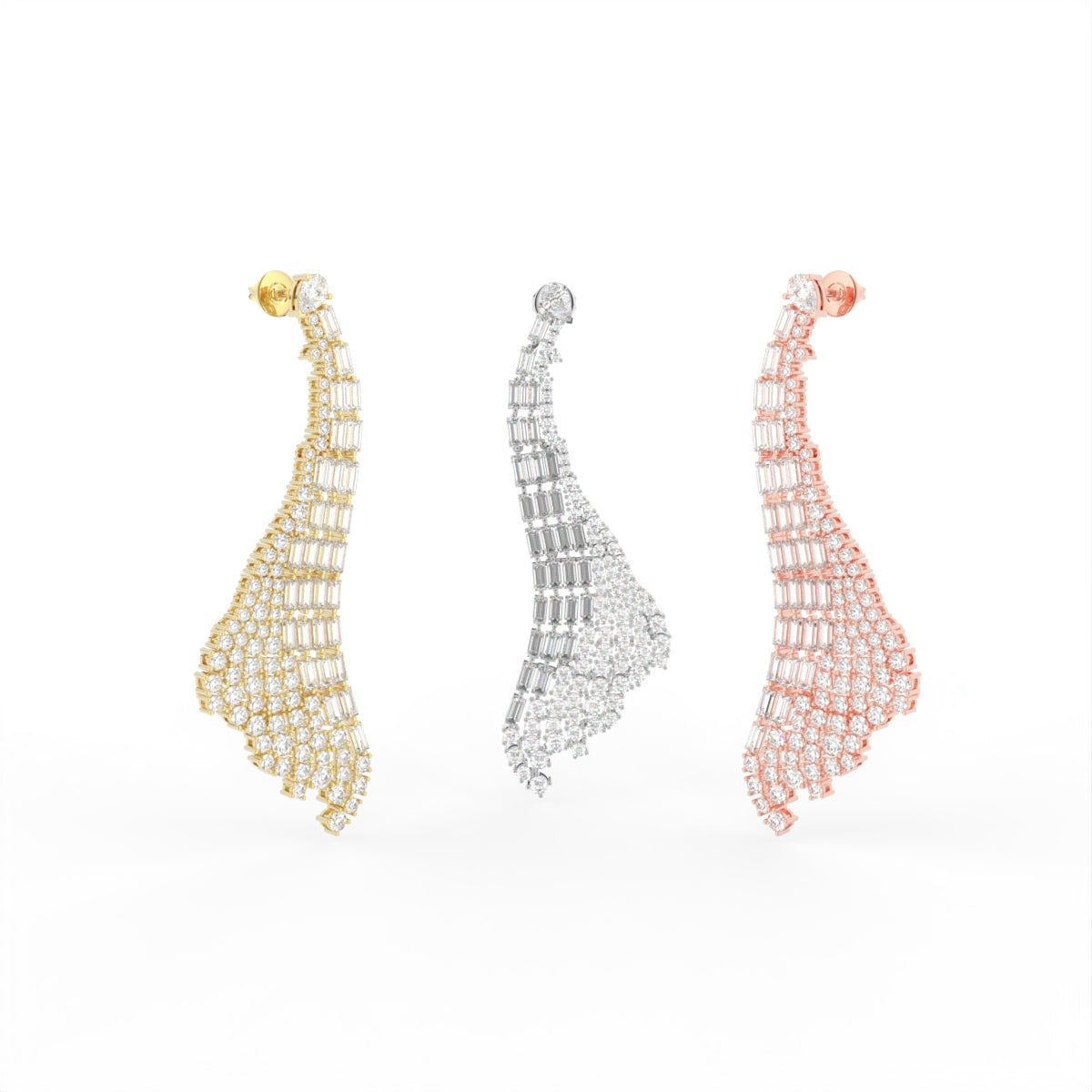 Sterling Silver Diamond Earrings — 3 COLOR
