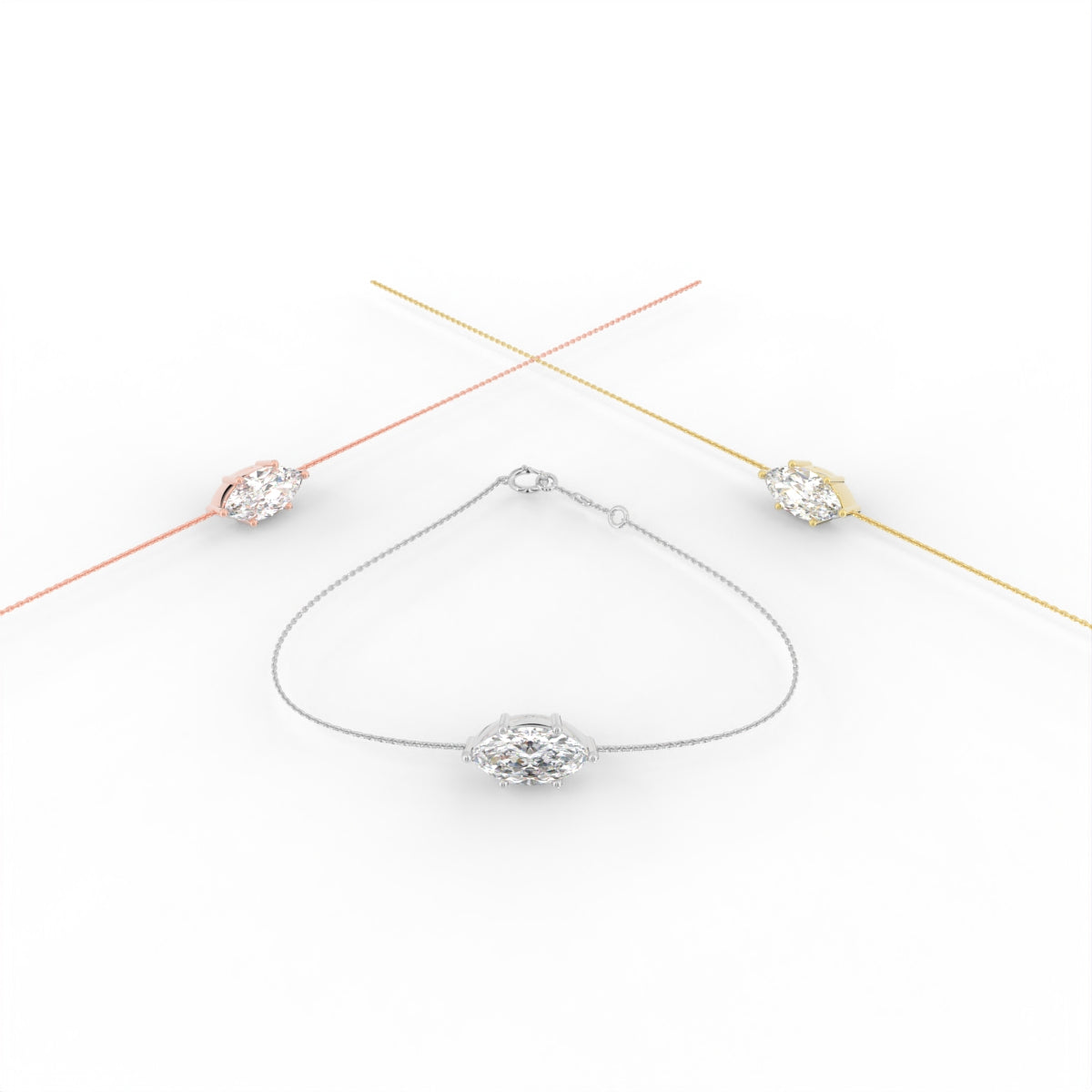 18K Gold Marquise Diamond Bracelet — 3 COLOR