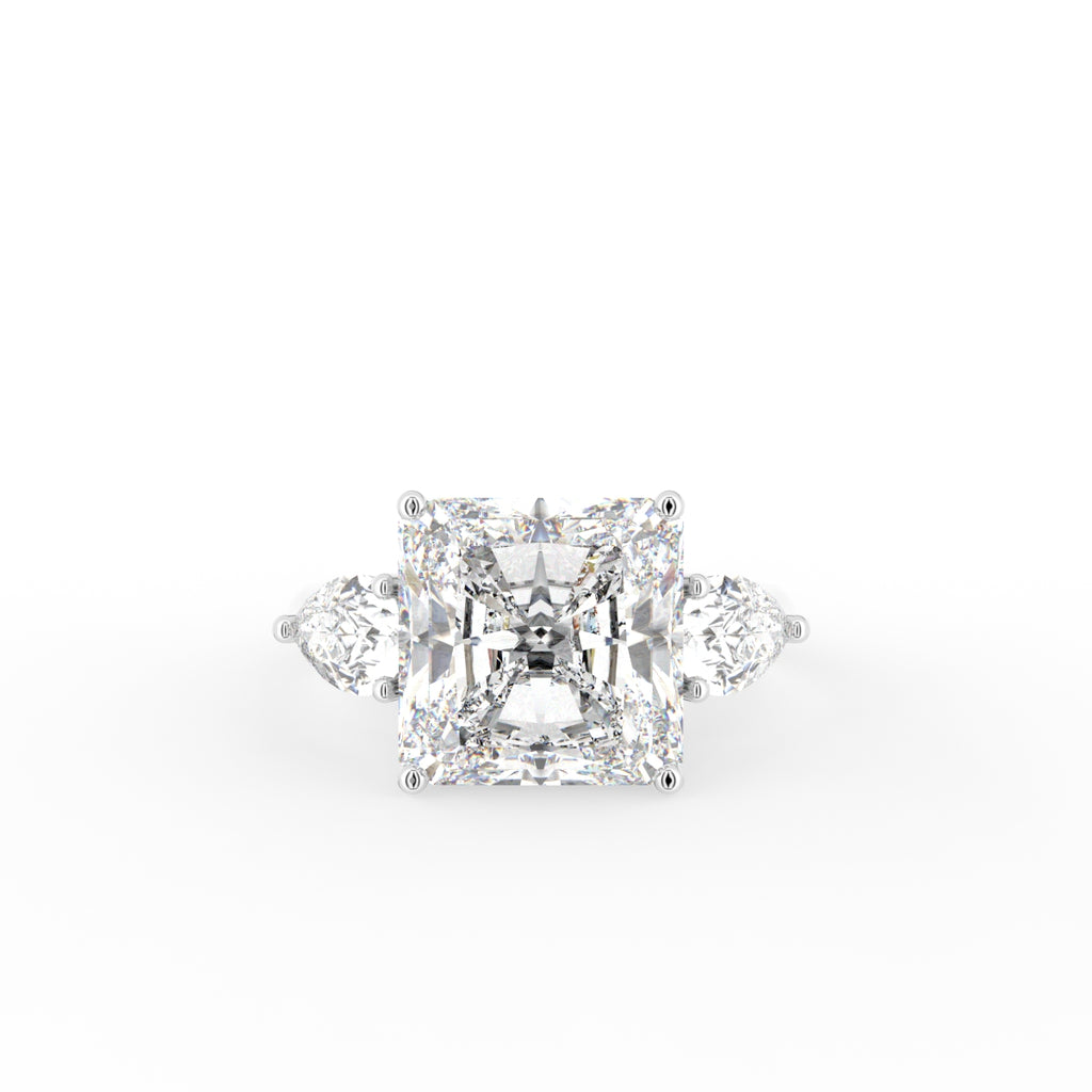 18K White Gold Trilogy Asscher Diamond Engagement Ring — TOP