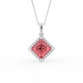 18K White Gold Halo Princess Pink Diamond Pendant — FRONT