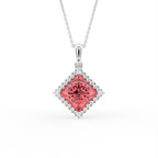 18K White Gold Halo Princess Pink Diamond Pendant — FRONT