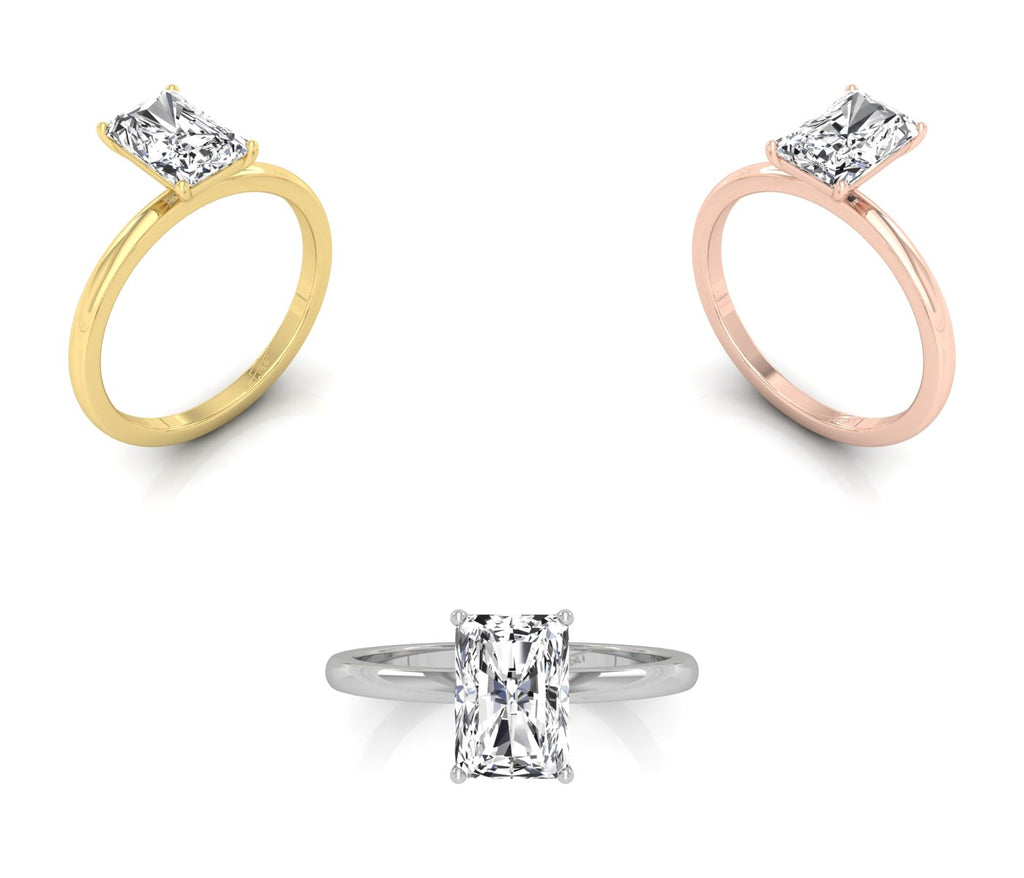 18K Solitaire Emerald Diamond Engagement Ring — 3 COLOR