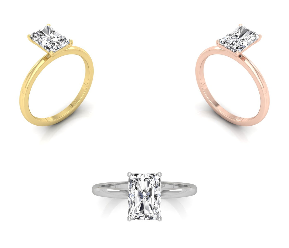 18K Solitaire Emerald Diamond Engagement Ring — 3 COLOR