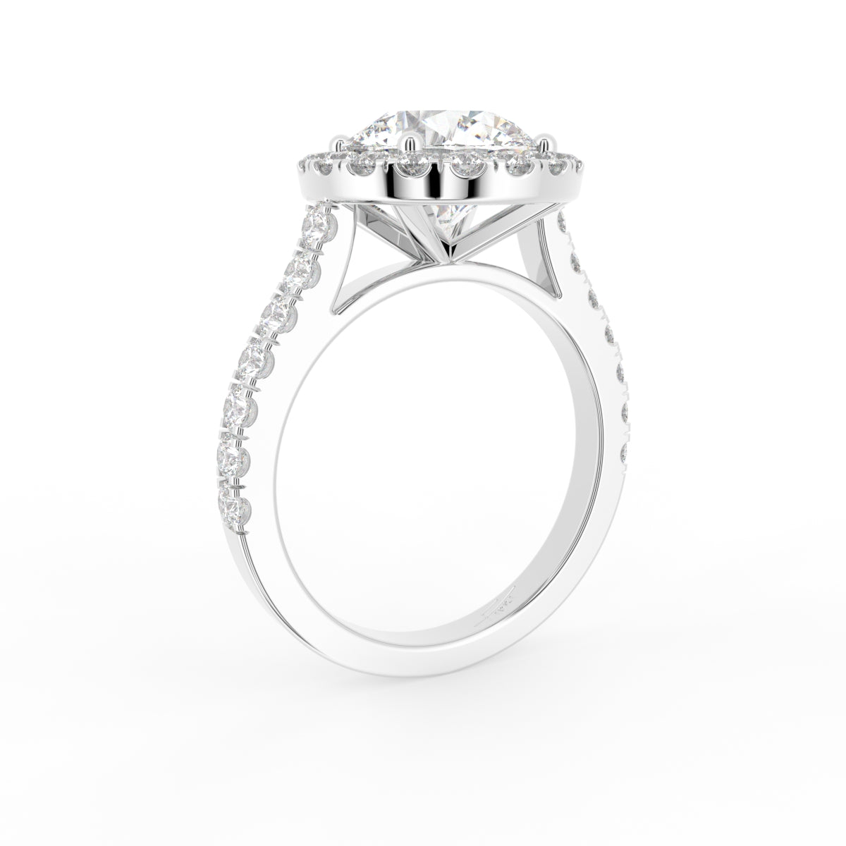 18K Halo Round Solitaire Diamond Ring — 3D VIEW