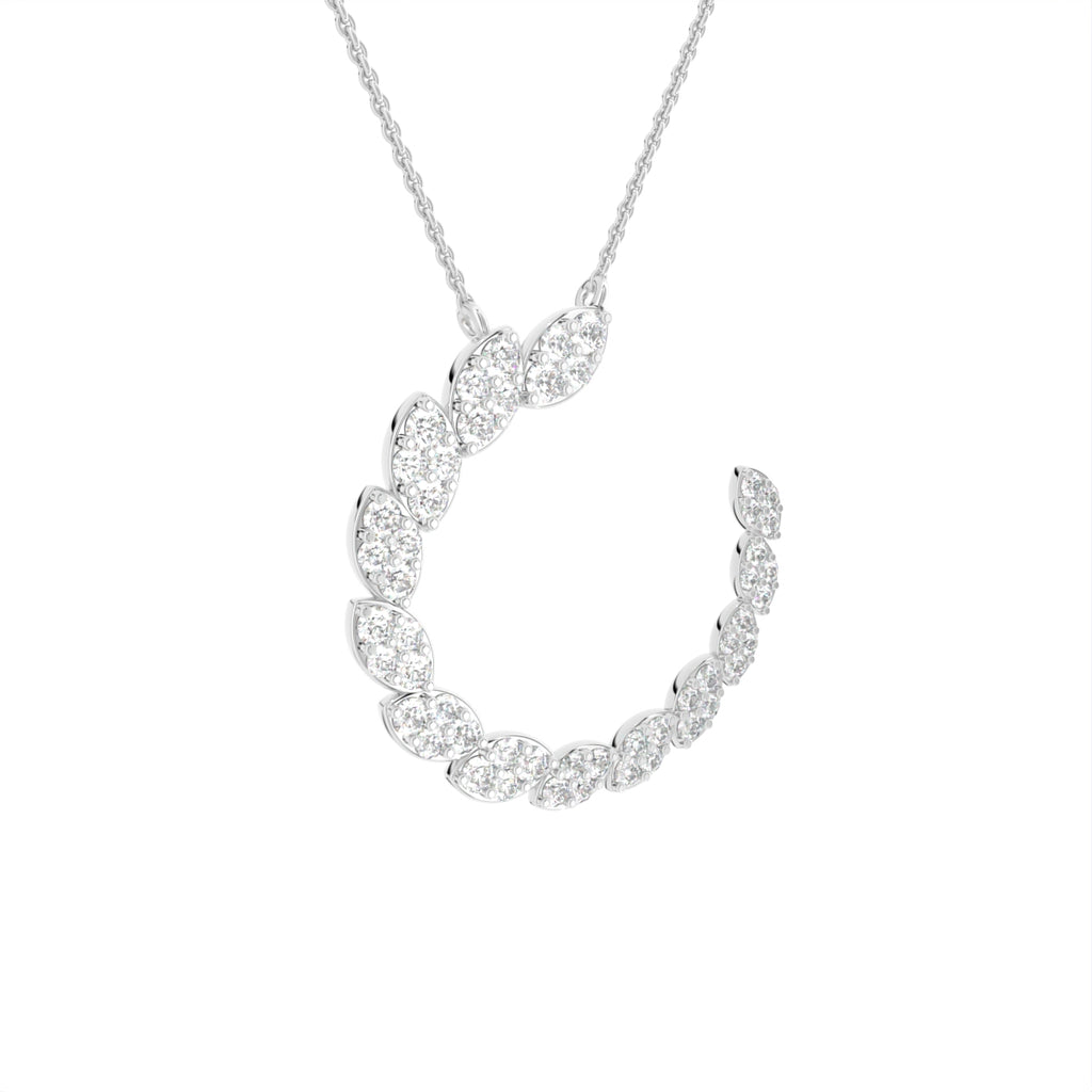 18K Crescent Round Diamond Pendant — 3D VIEW
