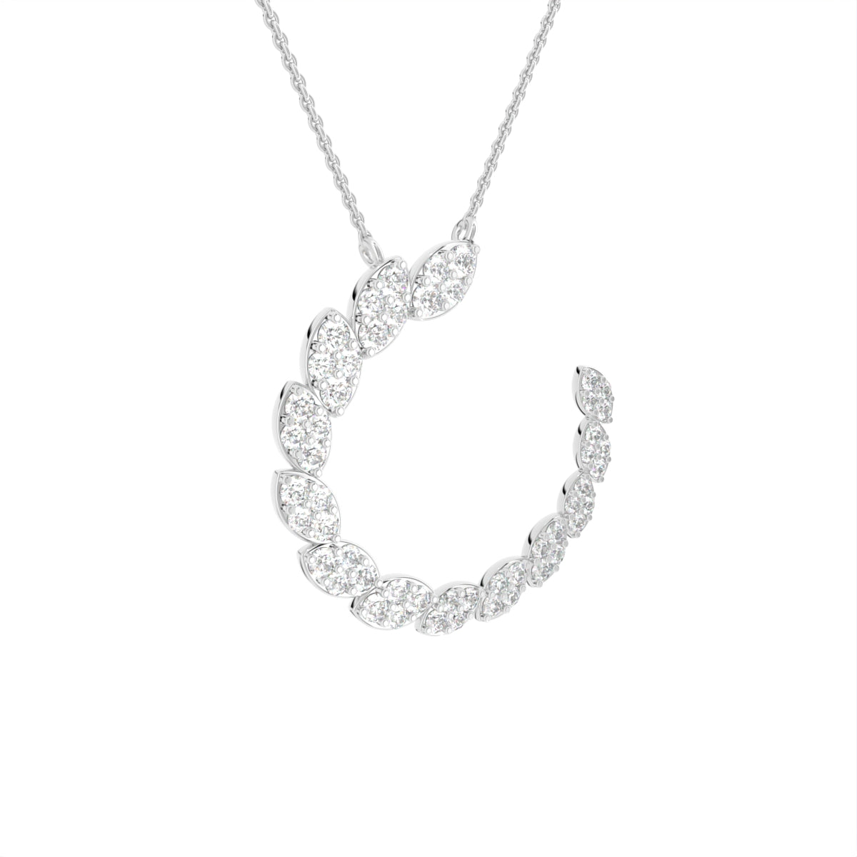 18K Crescent Round Diamond Pendant — 3D VIEW