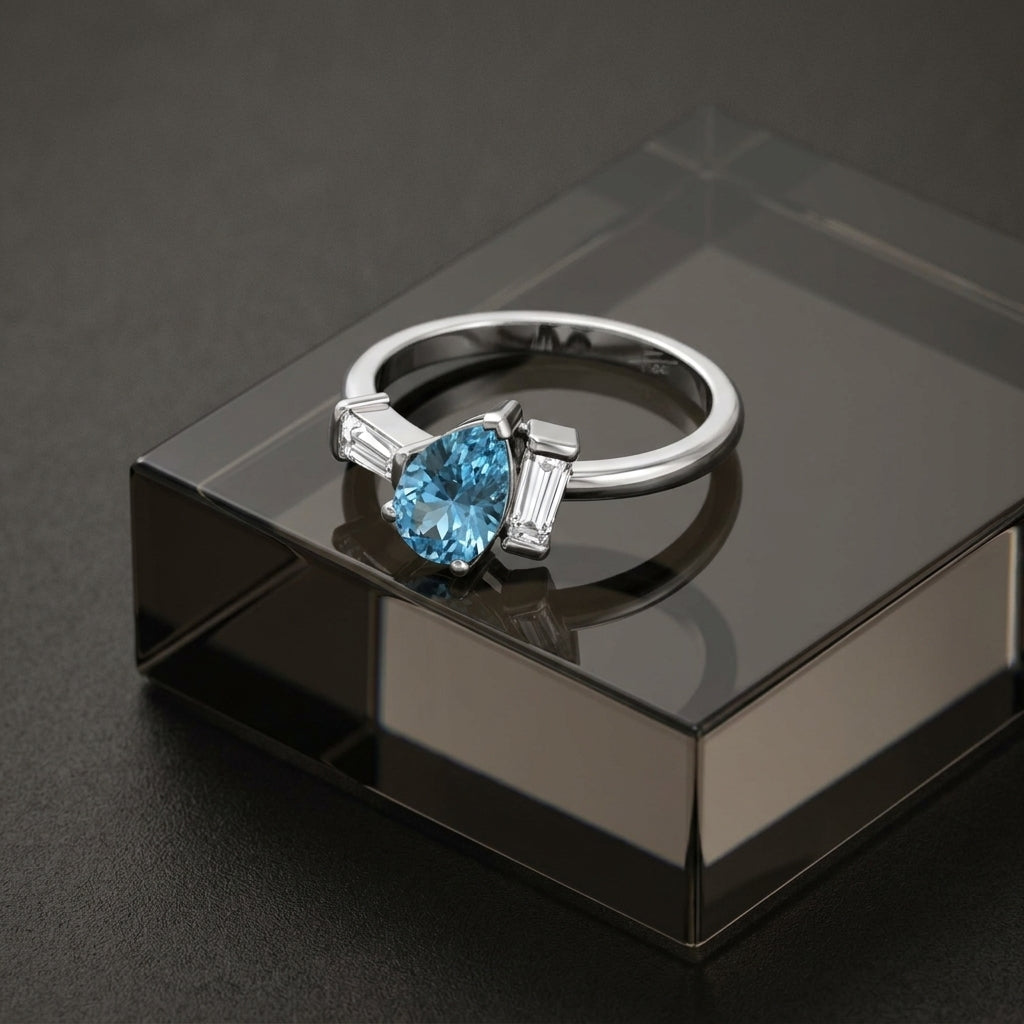 18K White Gold Bespoke Pear Diamond Ring