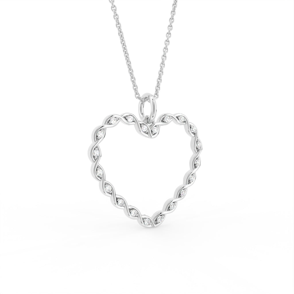 18K Heart Round Diamond Pendant — 3D VIEW
