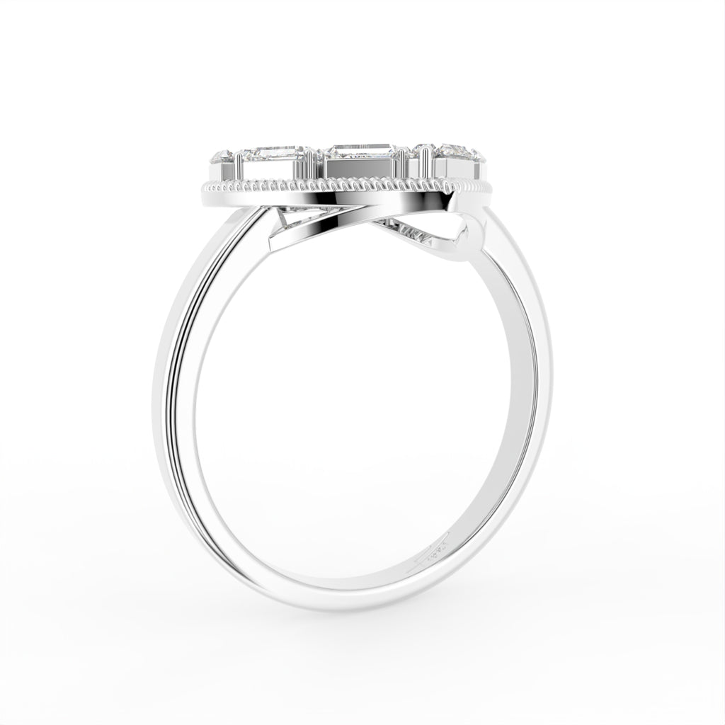 18K Rose Gold Heart Baguette Diamond Ring — 3D VIEW