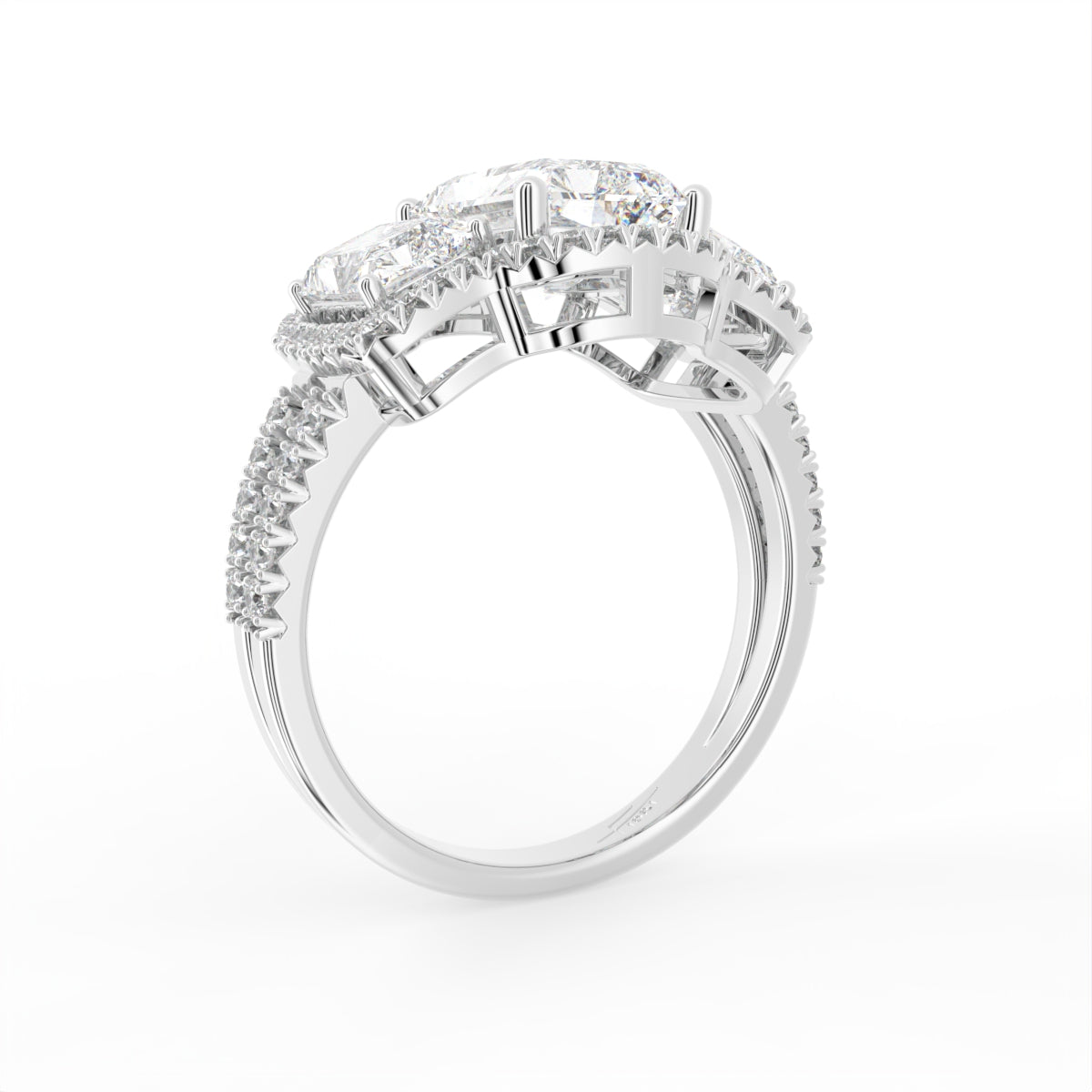 18K White Gold Halo Diamond Engagement Ring — 3D VIEW