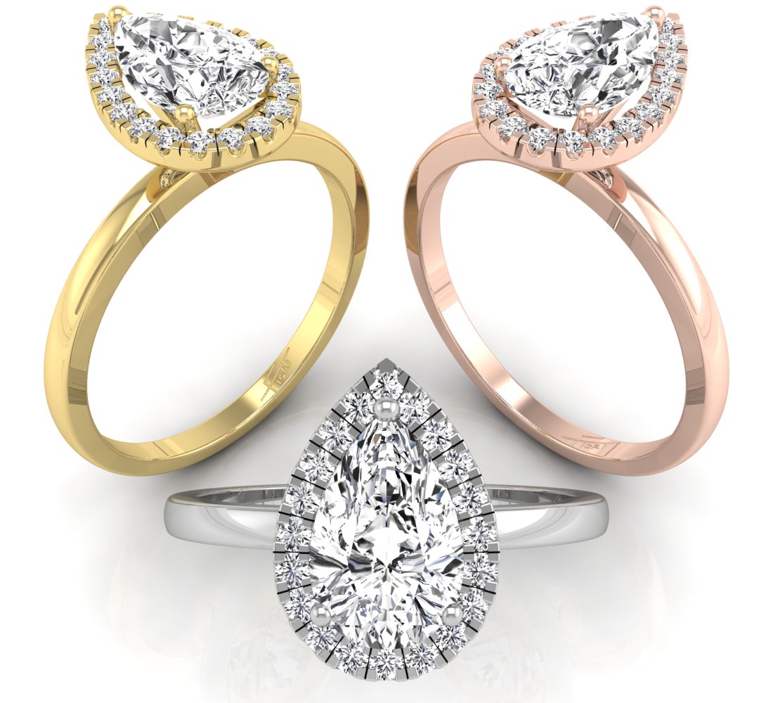 18K Halo Pear Diamond Ring — 3 COLOR