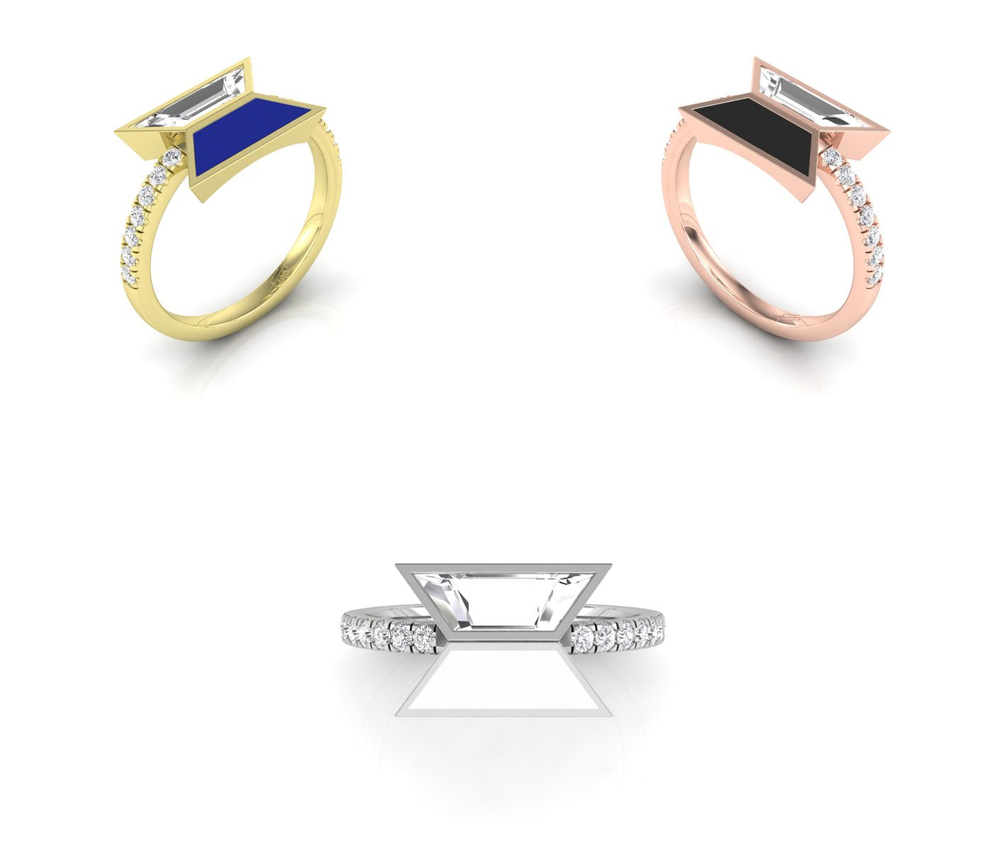14K Yellow Gold Bespoke Baguette Diamond Ring — 3 COLOR