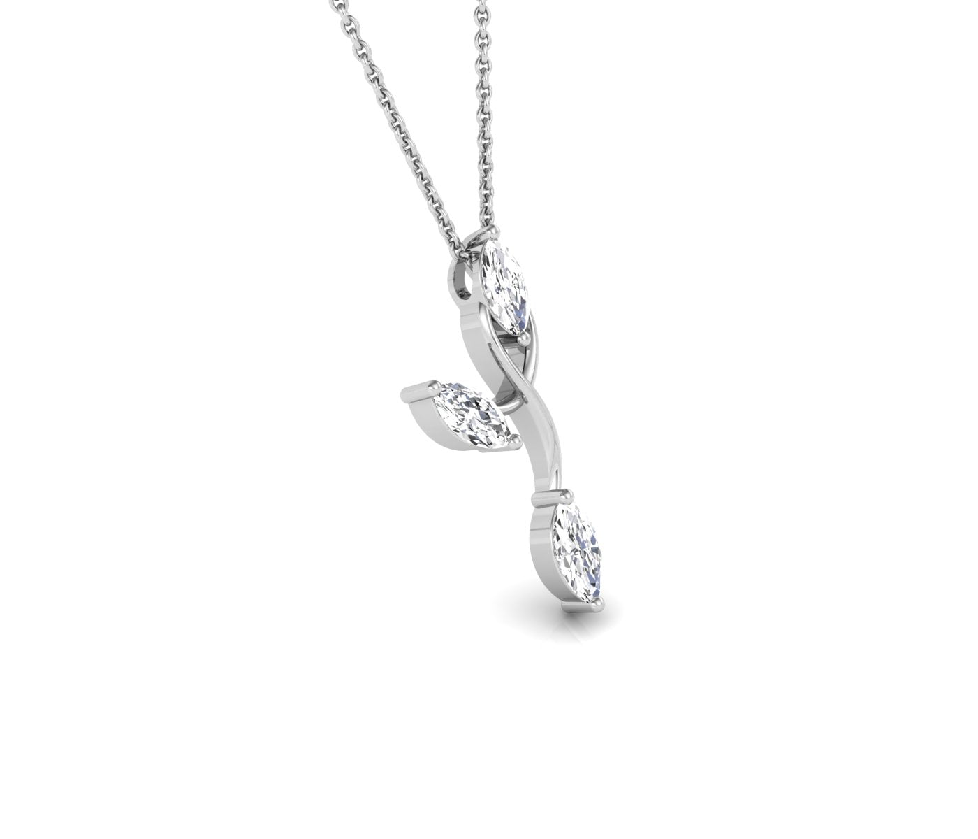 14K White Gold Floral Marquise Diamond Pendant — RIGHT