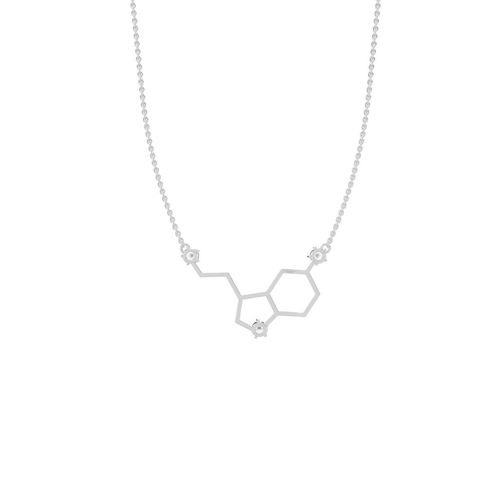 14K White Gold Dopamine Molecule Round Diamond Pendant — BACK