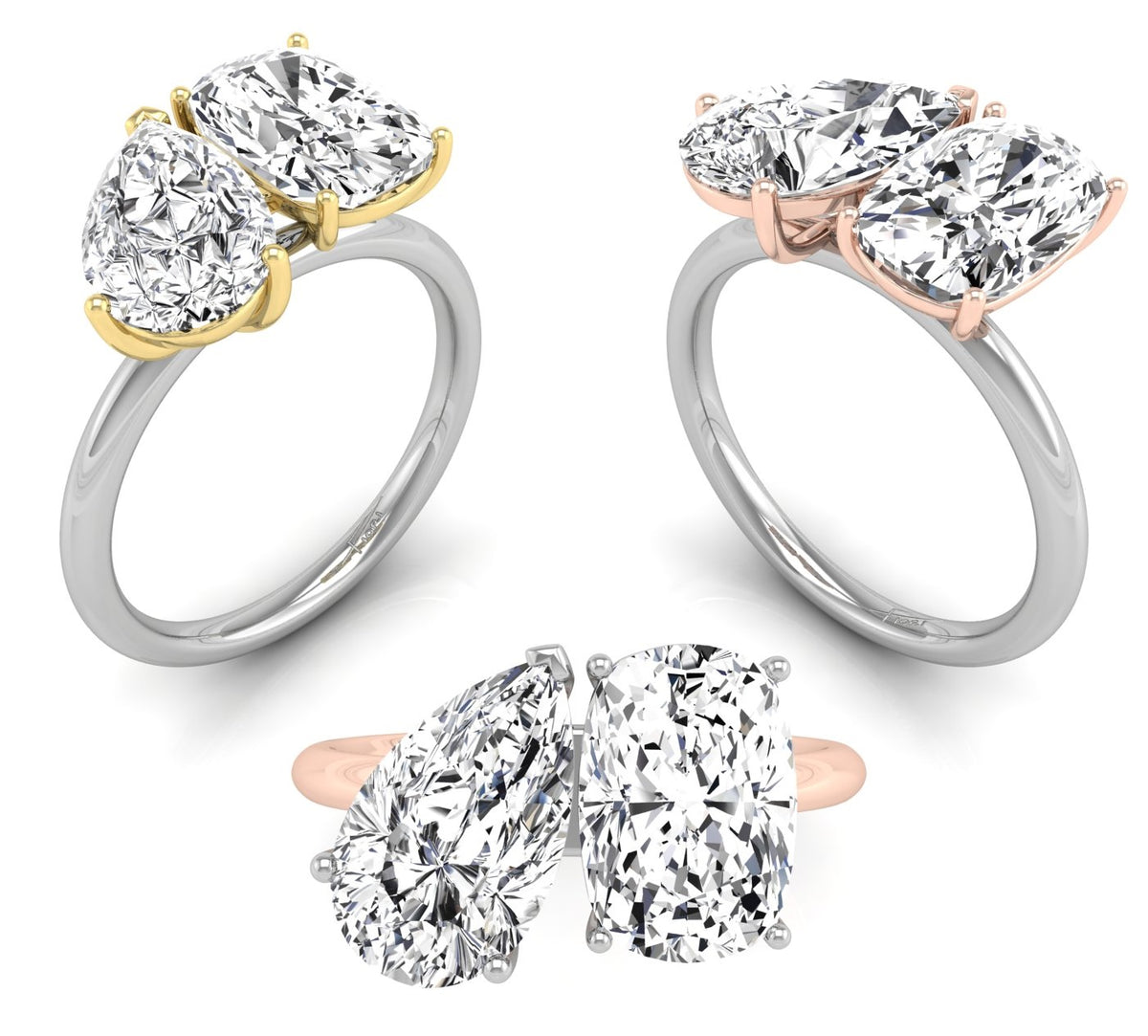 18K Pear Emerald Cut Diamond Ring — 3 COLOR