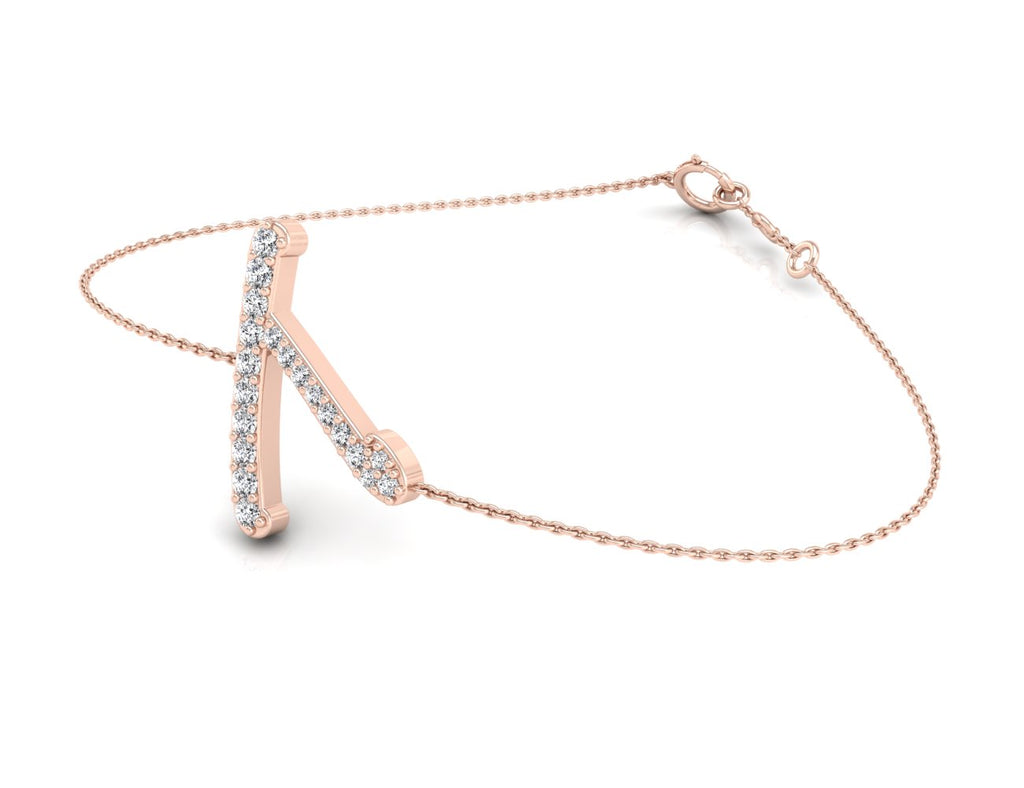 18K Rose Gold Alphabet Round Diamond Bracelet — 3D VIEW