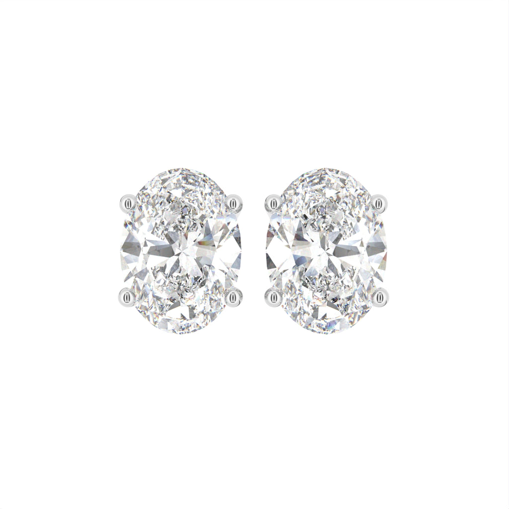 18K Oval Solitaire Diamond Earrings — TOP