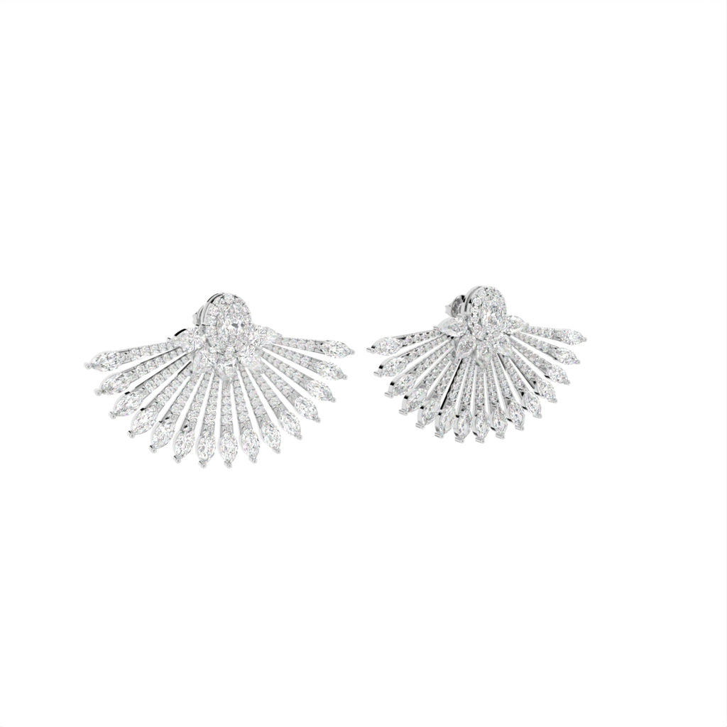 18K Fan Round Diamond Earrings — 3D VIEW