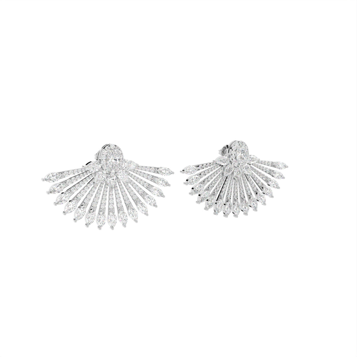 18K Fan Round Diamond Earrings — 3D VIEW