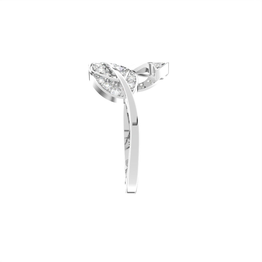 18K White Gold Leaf Round Diamond Ring — SIDE