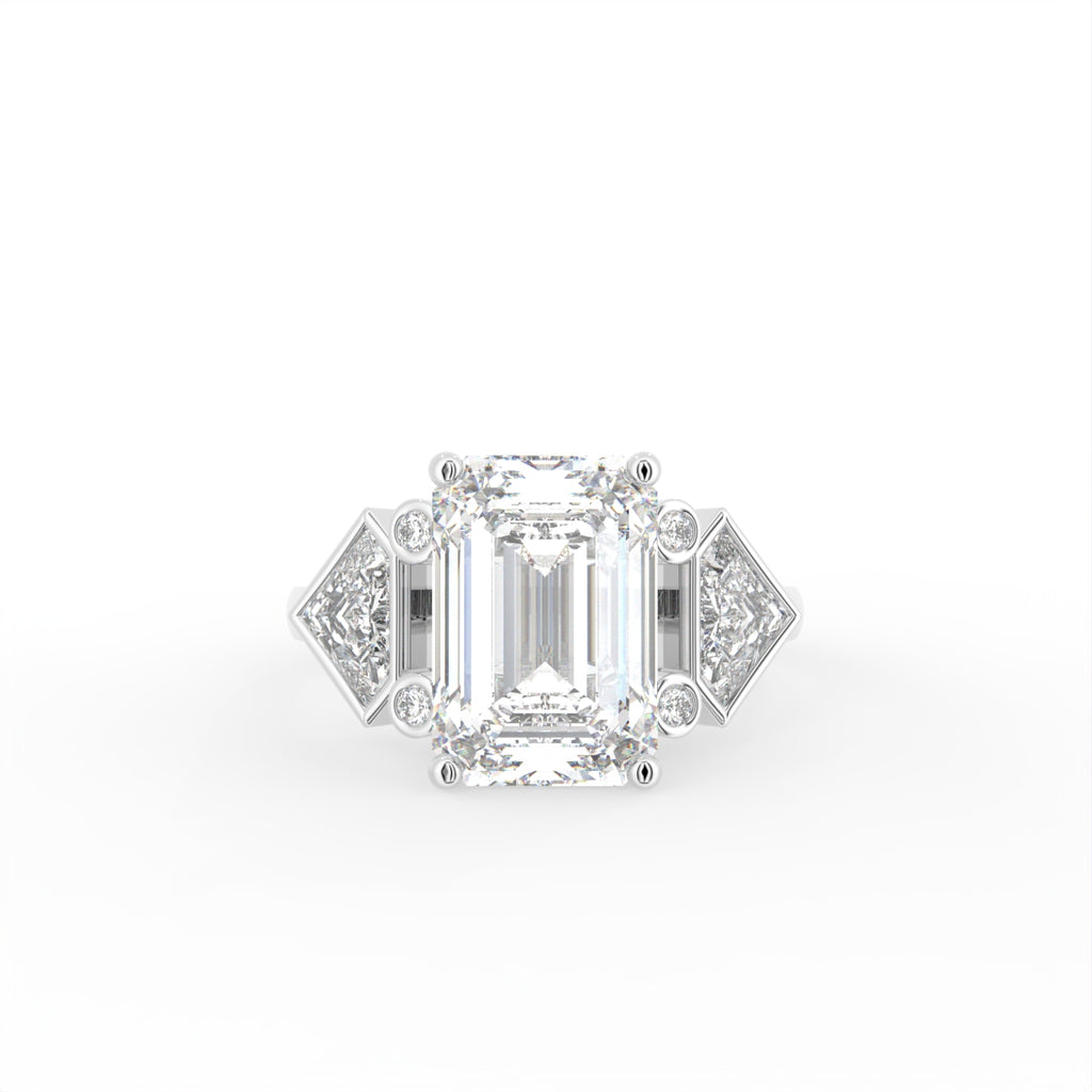 18K Yellow Gold Trilogy Emerald Diamond Engagement Ring — TOP