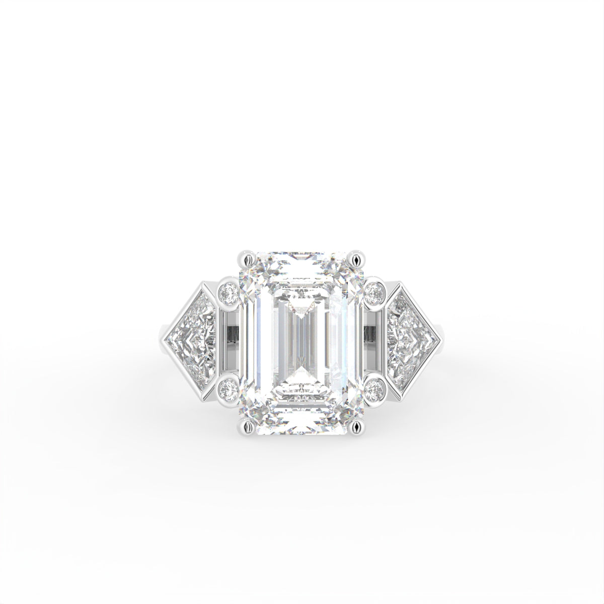 18K Yellow Gold Trilogy Emerald Diamond Engagement Ring — TOP
