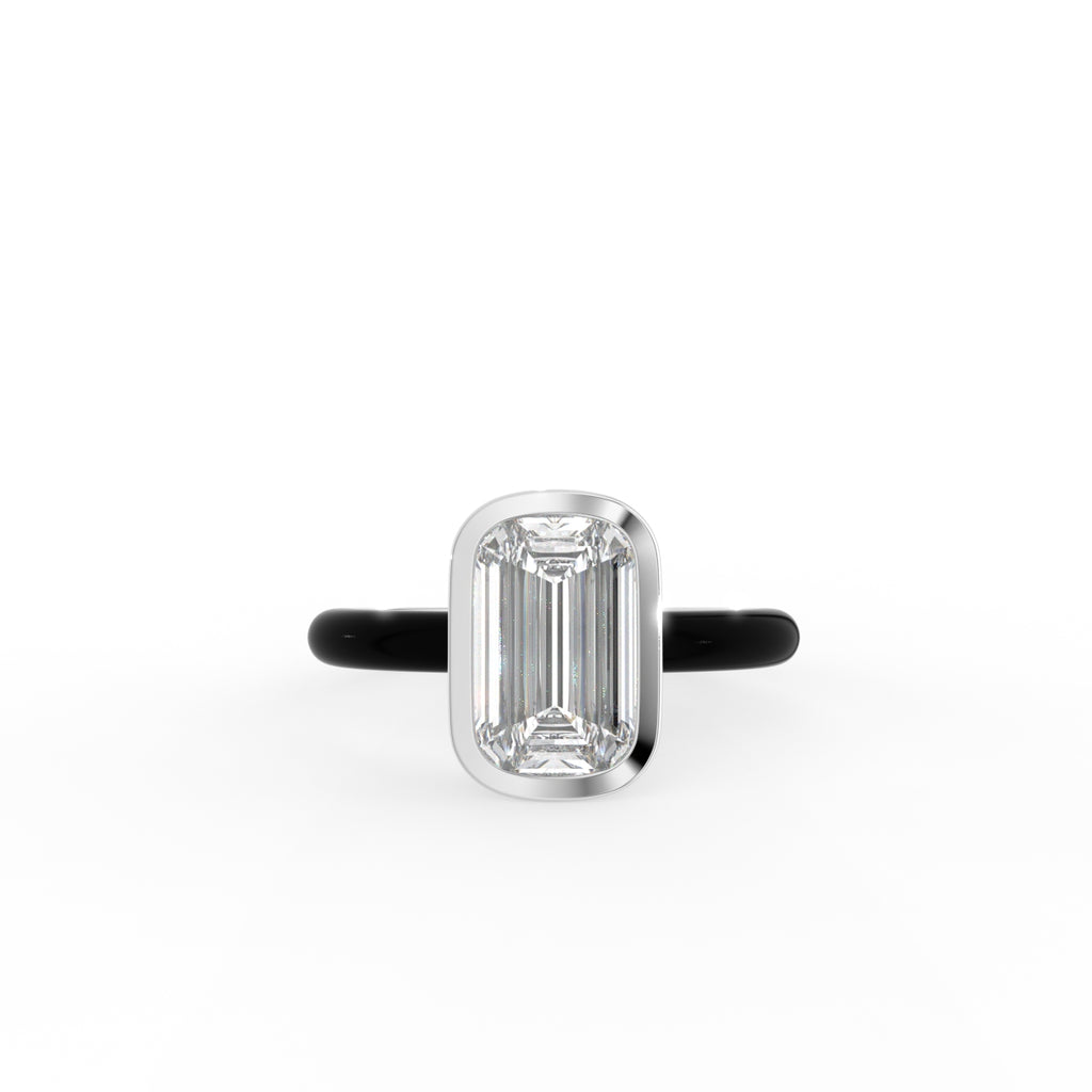 18K White Gold Solitaire Emerald Diamond Ring — TOP