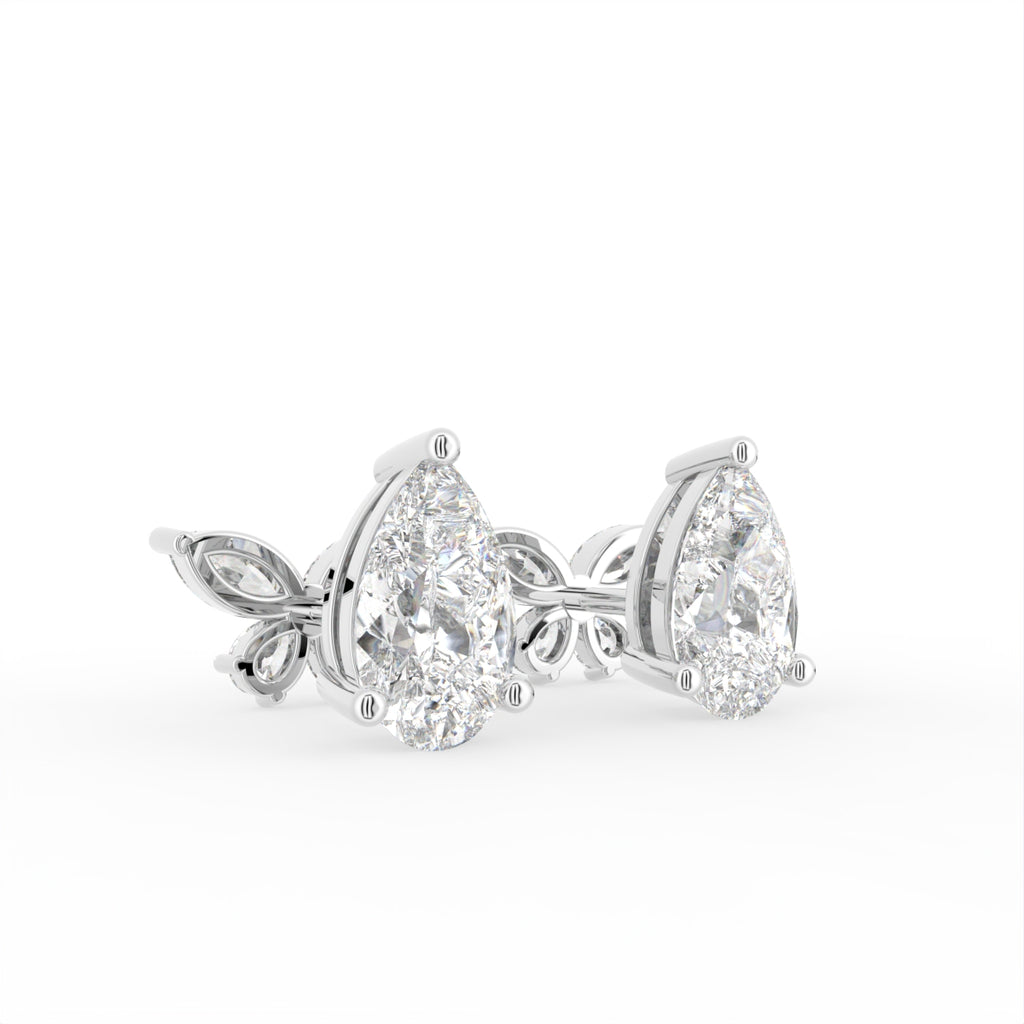 18K Pear Butterfly Diamond Earrings — 3D VIEW
