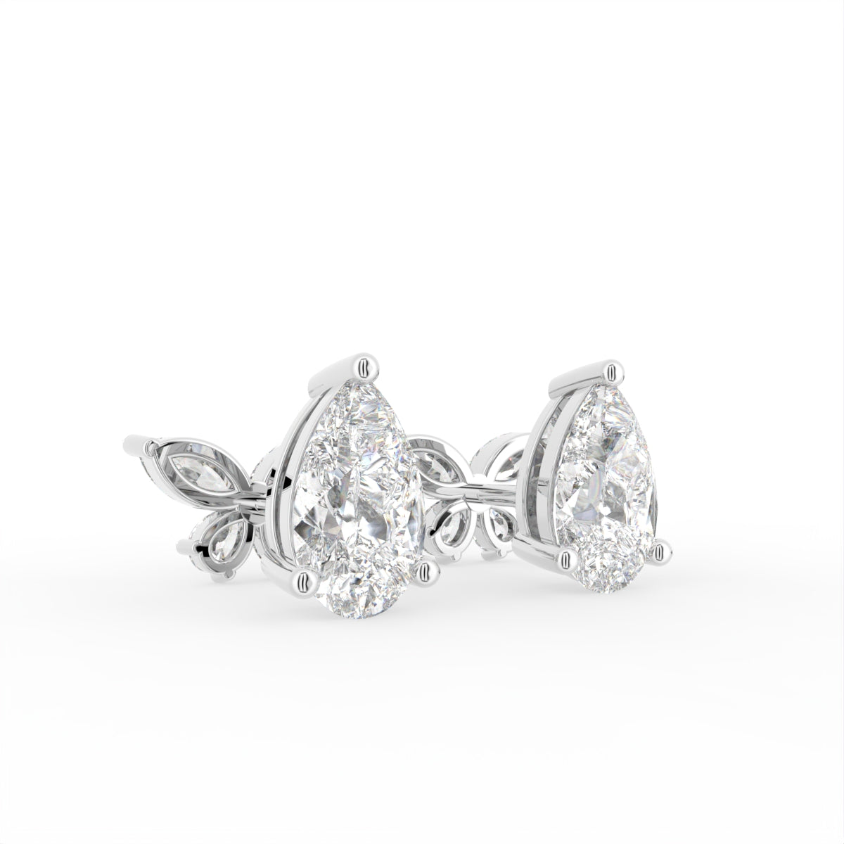 18K Pear Butterfly Diamond Earrings — 3D VIEW