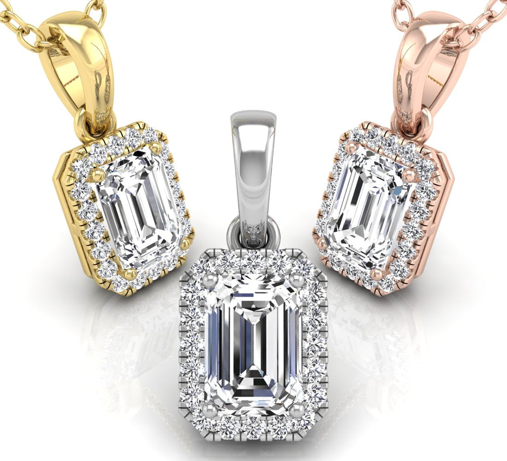 18K Halo Diamond Pendant — 3 COLOR