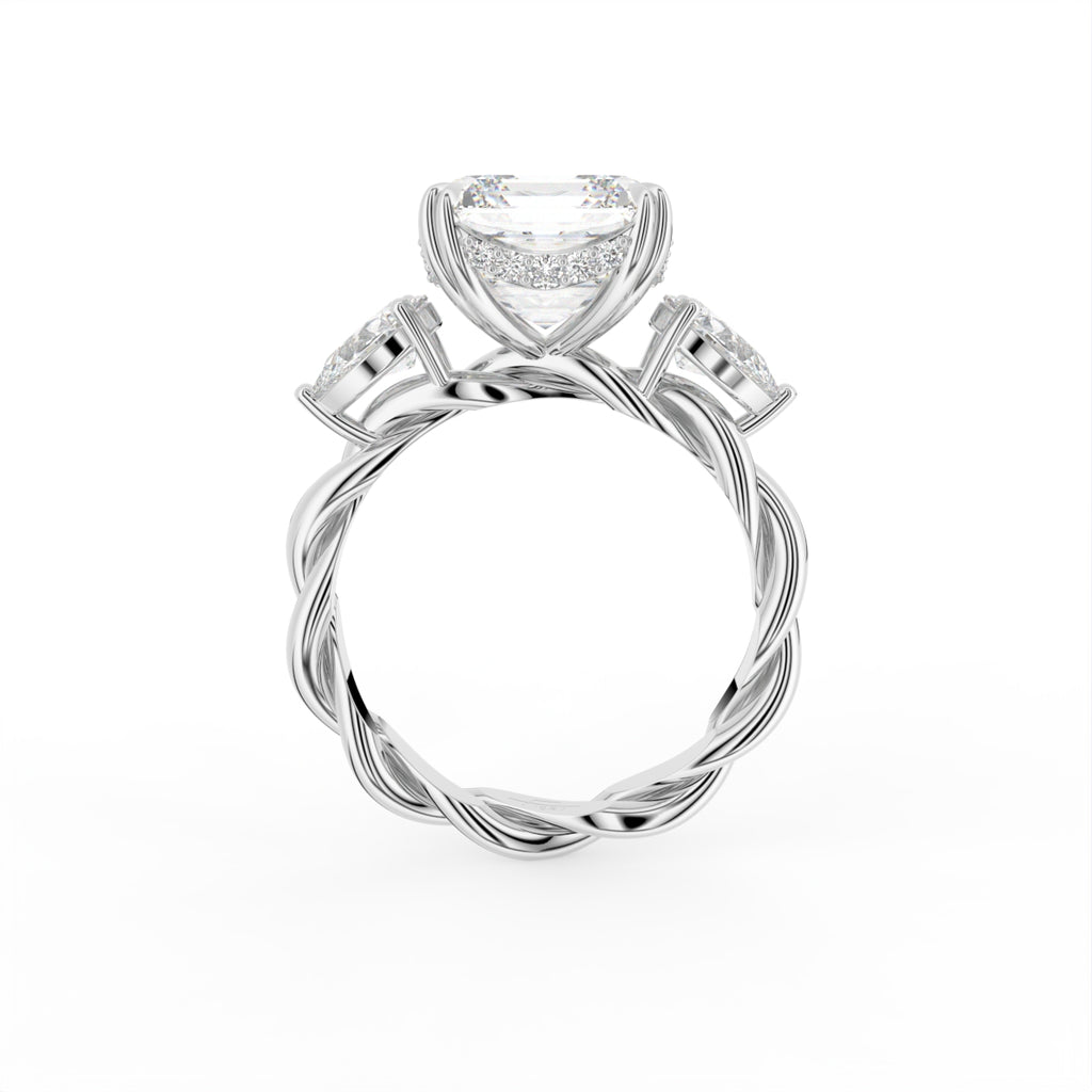 18K White Gold Trilogy Cushion Diamond Engagement Ring — FRONT
