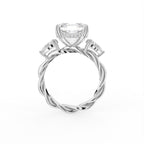 18K White Gold Trilogy Cushion Diamond Engagement Ring — FRONT