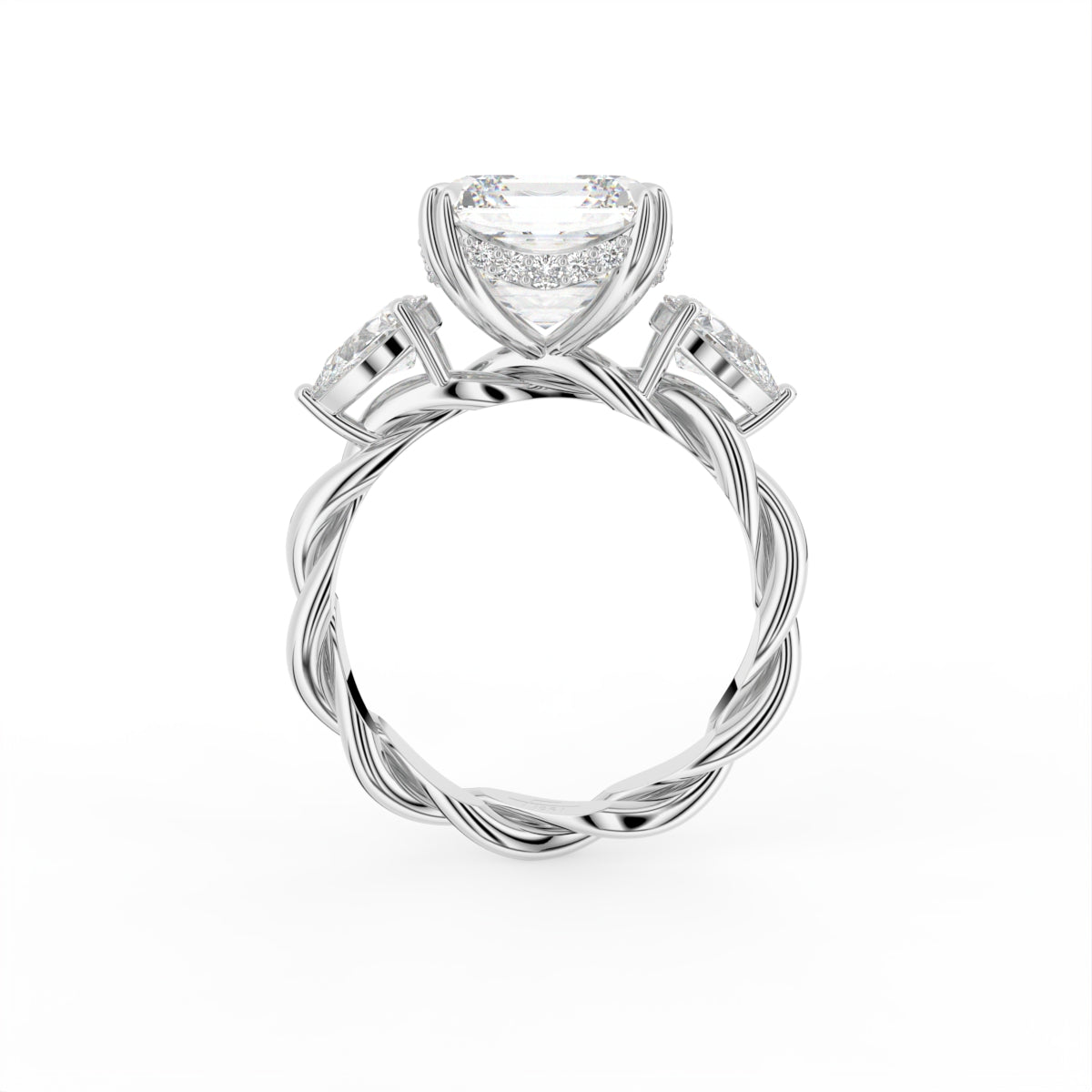 18K White Gold Trilogy Cushion Diamond Engagement Ring — FRONT