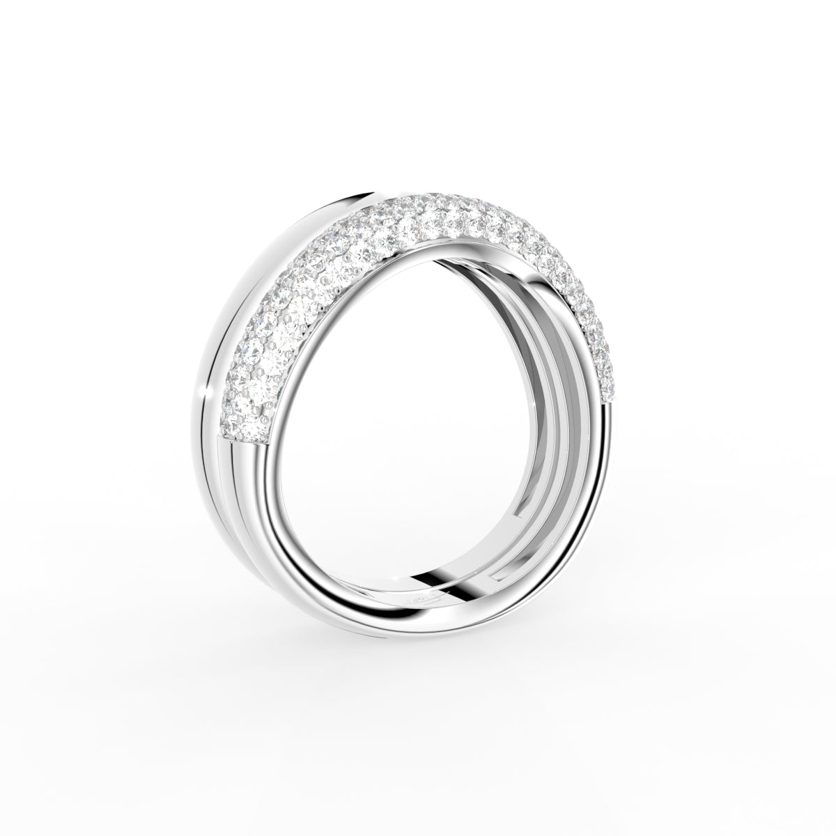 18K Yellow Gold Round Diamond Band Ring — 3D VIEW