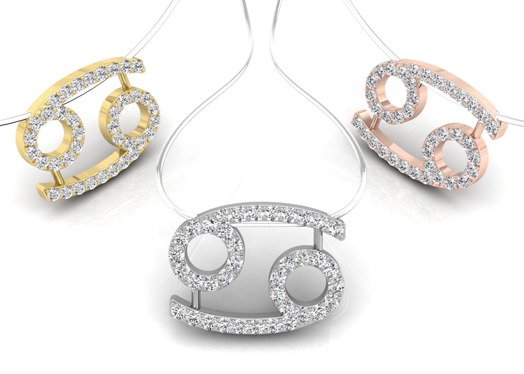 vimg:FJ3156|vimg:FJ1993|18K White Gold Zodiac Round Diamond Pendant — 3 COLOR