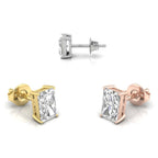 18K Solitaire Emerald Cut Diamond Stud Earrings — 3 COLOR