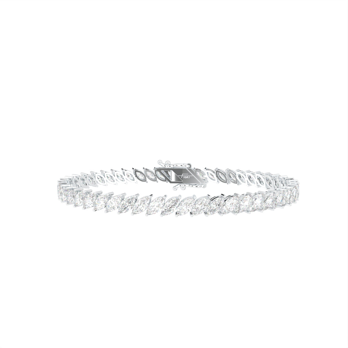 14K White Gold Tennis Marquise Diamond Bracelet — TOP