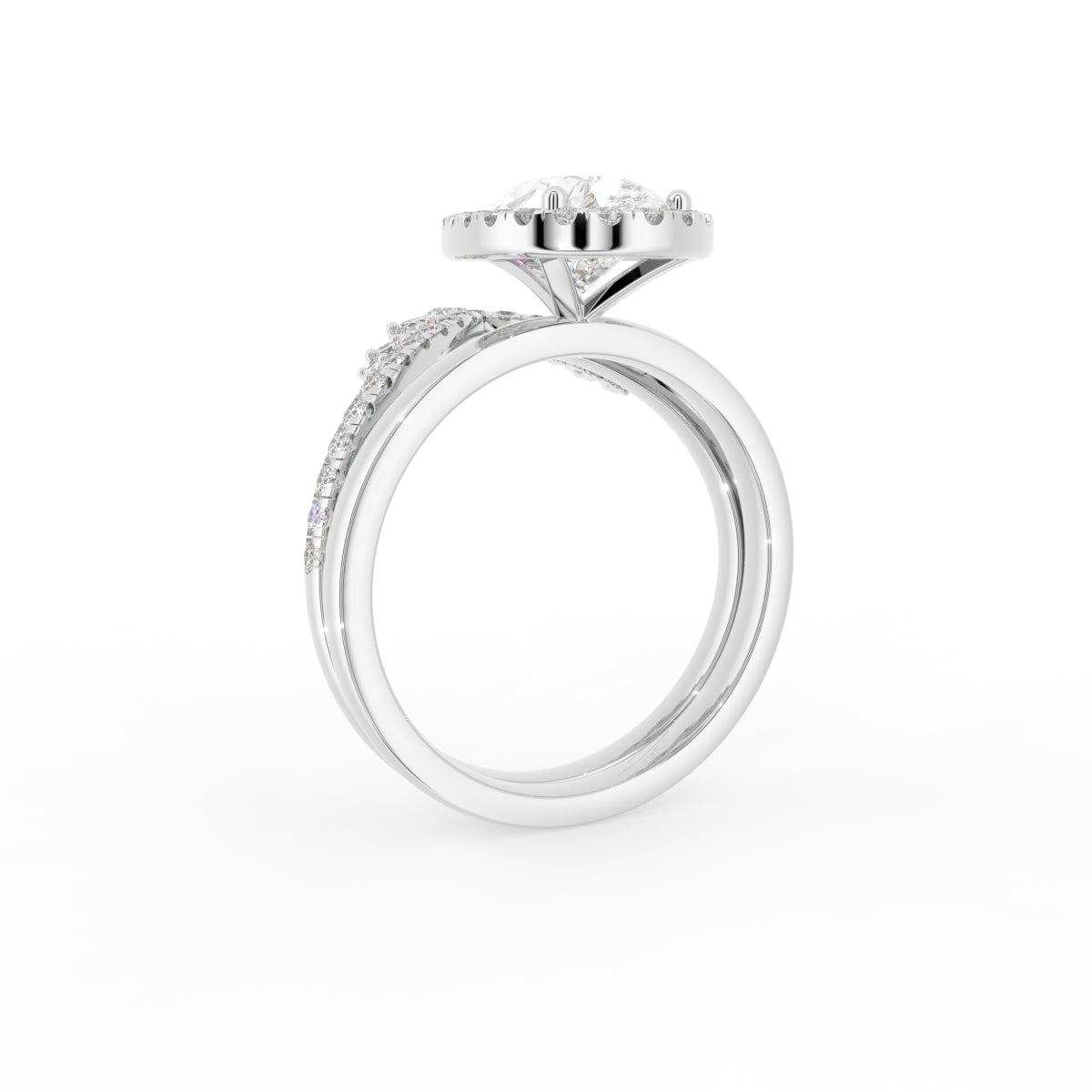 18K Halo Pear Diamond Engagement Ring — 3D VIEW