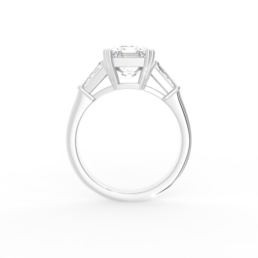 18K Trilogy Emerald-Cut Diamond Ring — FRONT