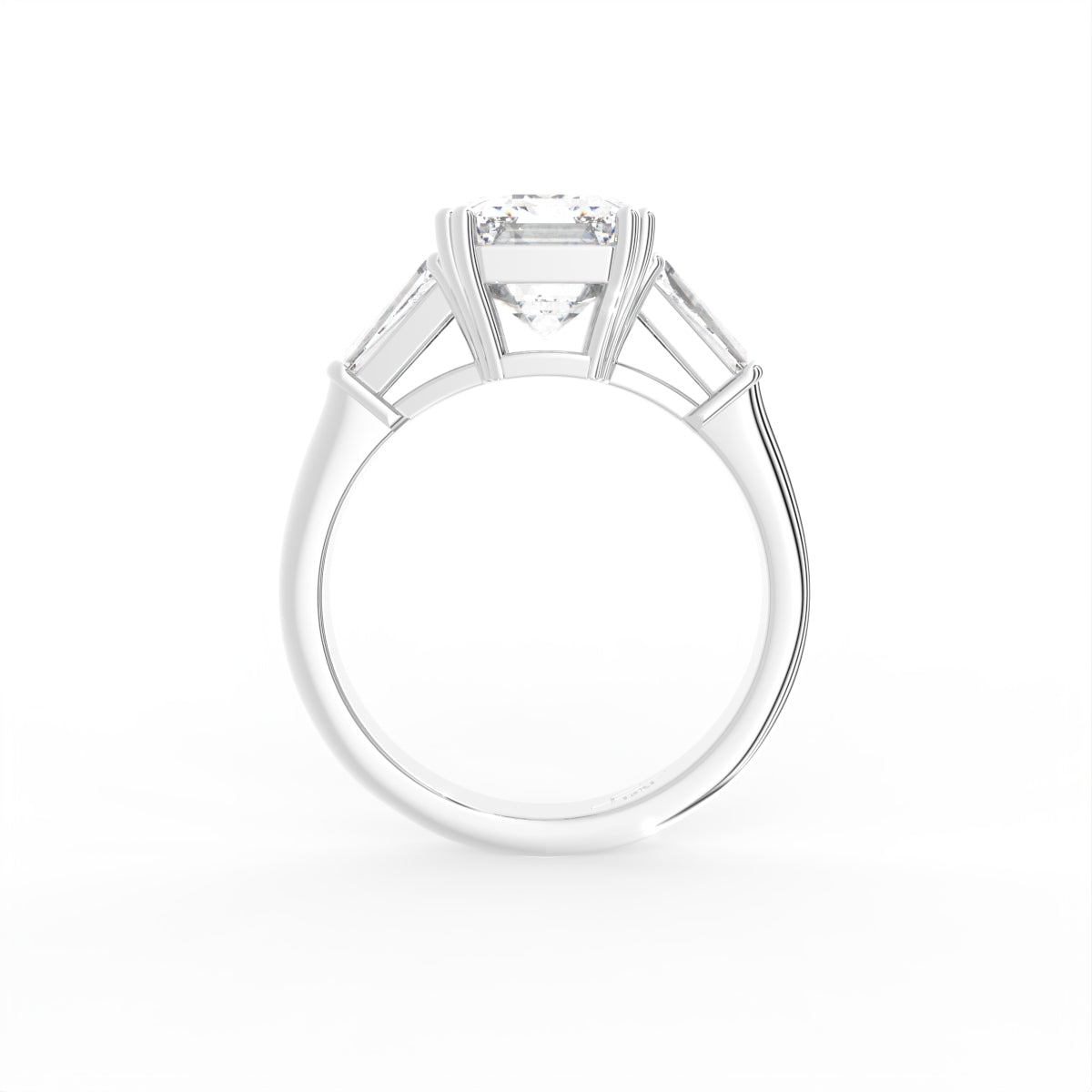 18K Trilogy Emerald-Cut Diamond Ring — FRONT