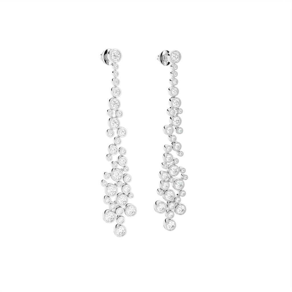 18K Round Cluster Diamond Drop Earrings — 3D VIEW