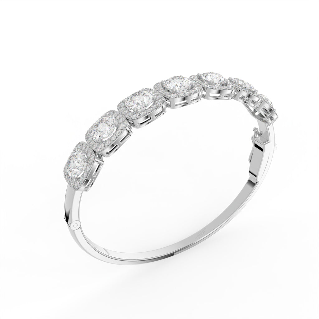 18K Halo Round Diamond Bangle — 3D VIEW