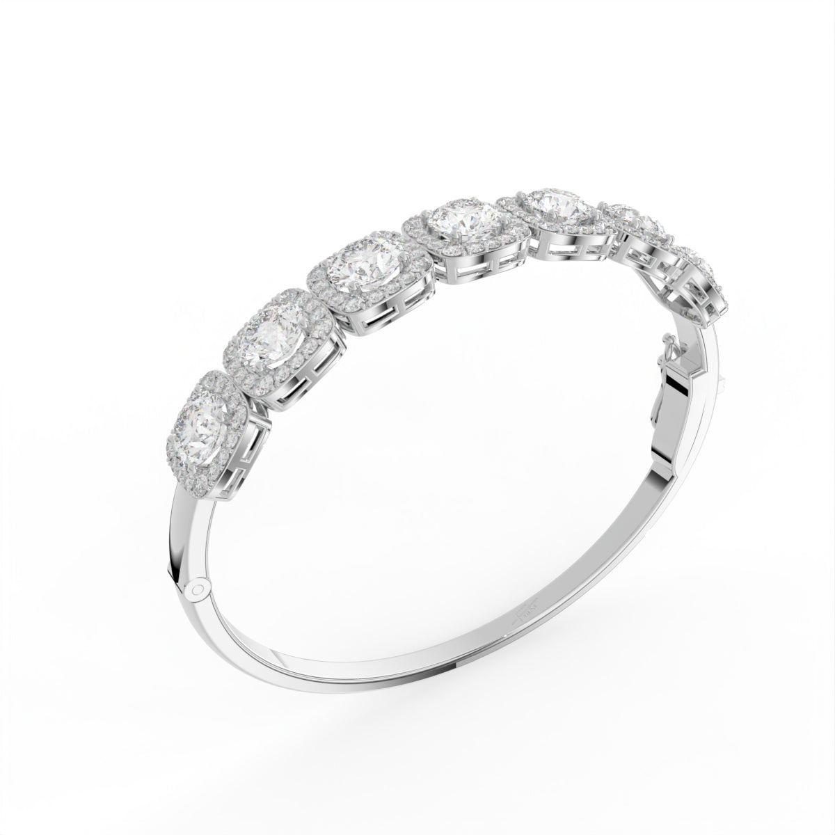 18K Halo Round Diamond Bangle — 3D VIEW