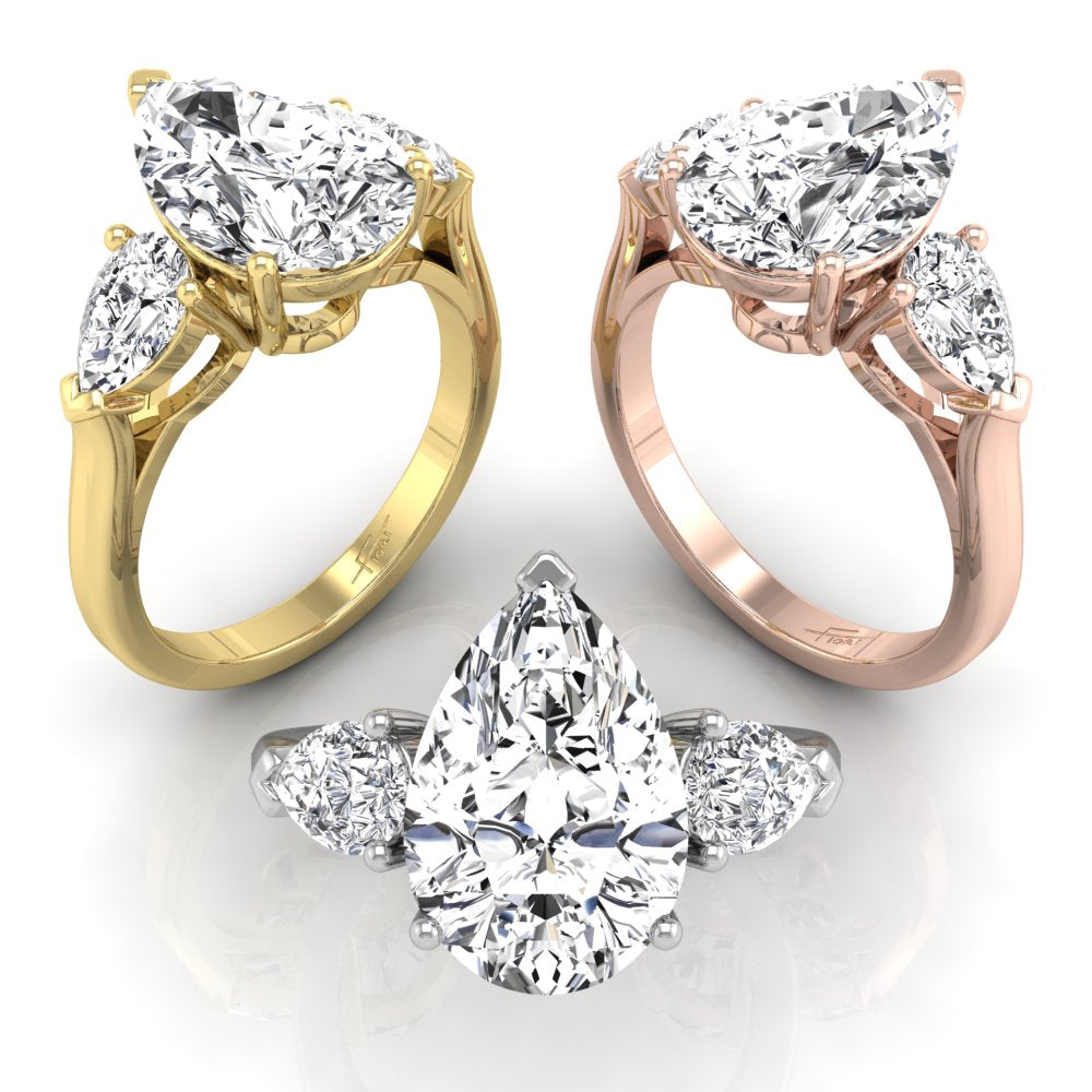 18K Trilogy Pear Diamond Engagement Ring — 3 COLOR