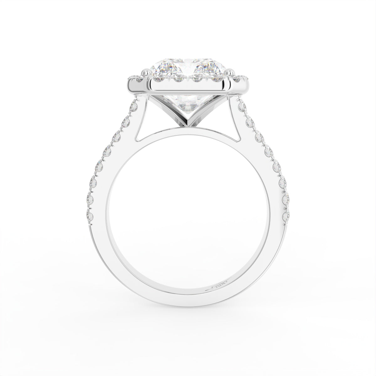 18K White Gold Halo Emerald Diamond Engagement Ring — FRONT