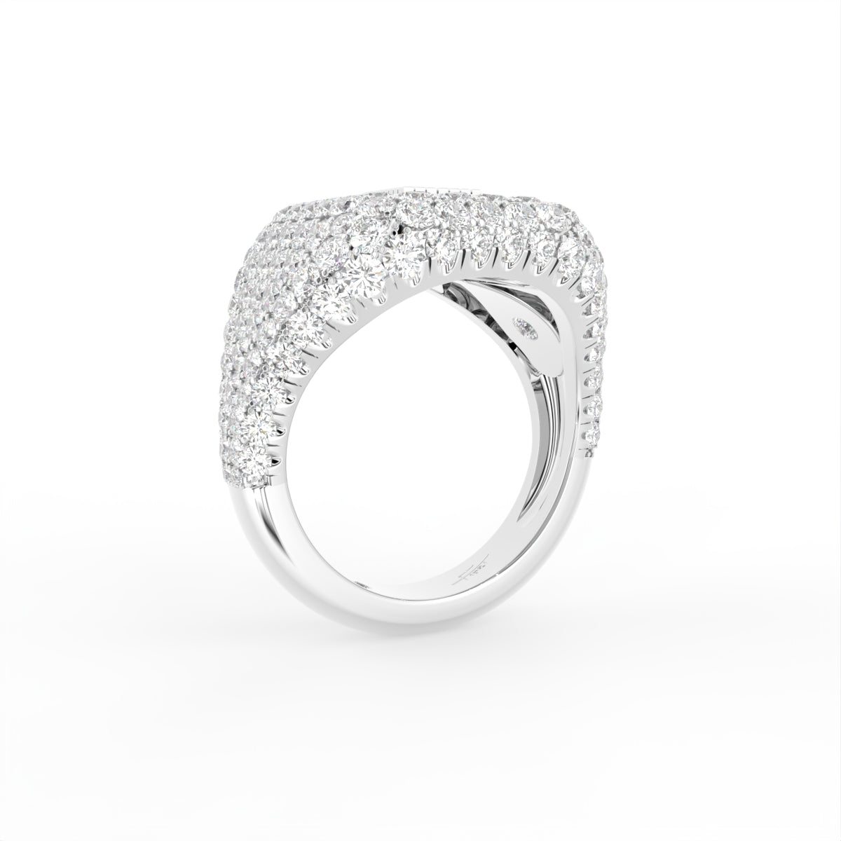 18K Bespoke Baguette Pavé Diamond Ring — 3D VIEW