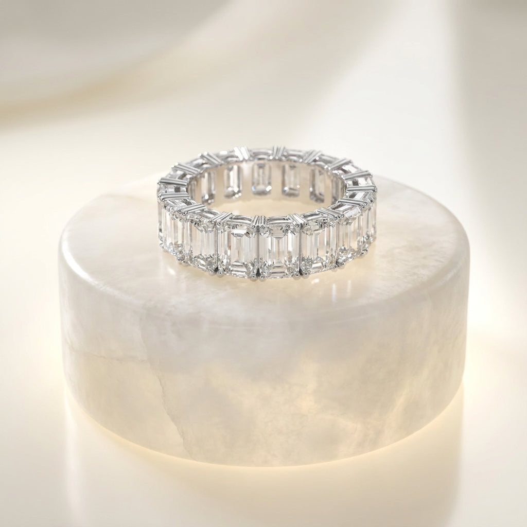 14K White Gold Full Eternity Emerald Diamond Ring