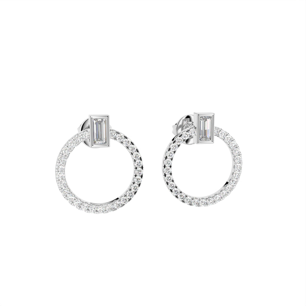 18K Round Diamond Hoop Earrings — 3D VIEW